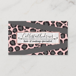 Girly Chic Pink Black Grey Leopard Cheetah Print Visitekaartje