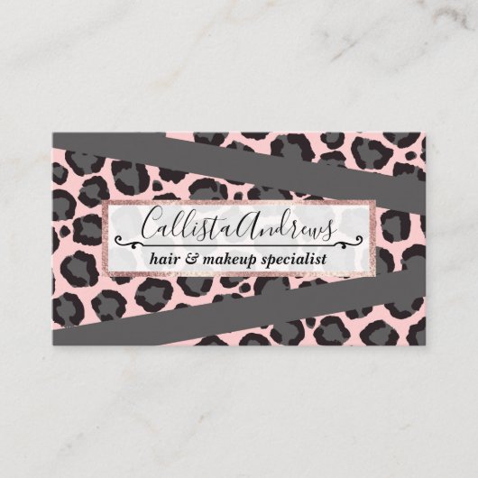 Girly Chic Pink Black Grey Leopard Cheetah Print Visitekaartje (Voorkant)