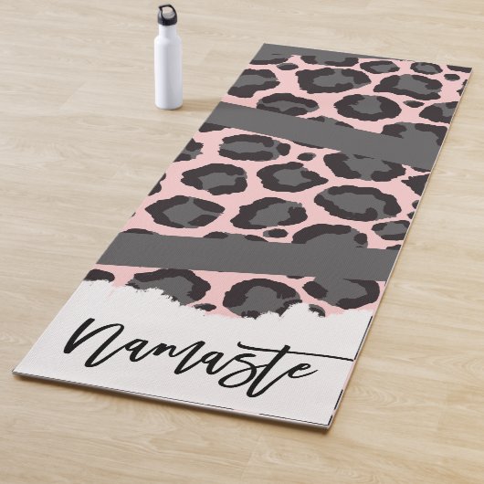 Girly Chic Pink Black Grey Leopard Cheetah Print Yogamat (In situ)