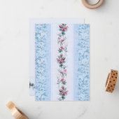 Girly Chic Pink en Blue Rozen Notitiekaartje (Voorkant / Achterkant in situ)