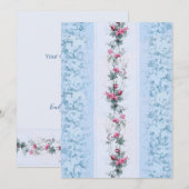 Girly Chic Pink en Blue Rozen Notitiekaartje (Voorkant / Achterkant)