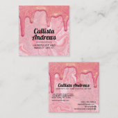 Girly Chic Pink Glitter Marble Drips Vierkante Visitekaartje (Voorkant / Achterkant)