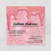 Girly Chic Pink Glitter Marble Drips Vierkante Visitekaartje (Achterkant)