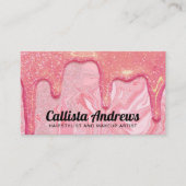 Girly Chic Pink Glitter Marble Drips Visitekaartje (Voorkant)