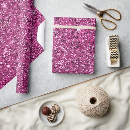 Girly Chic Pink Glitter Verjaardag Cadeaupapier (Crafts)