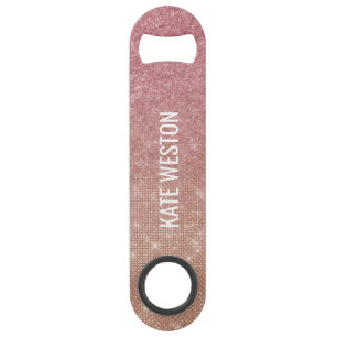 Girly Chic Pink Gold Glitter Ombre Monogram Speed Flessenopener