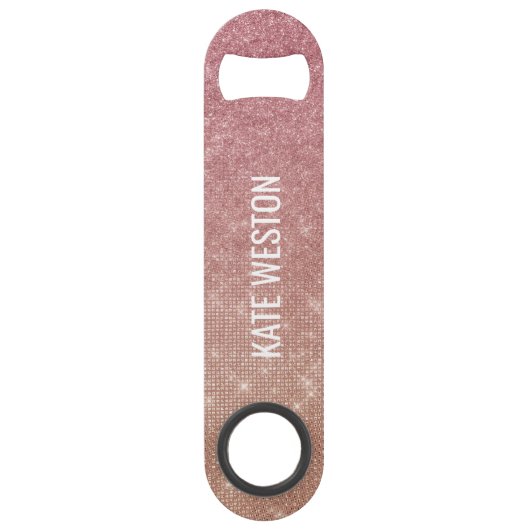 Girly Chic Pink Gold Glitter Ombre Monogram Speed Flessenopener (Achterkant)