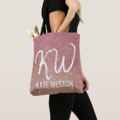 Girly Chic Pink Gold Glitter Ombre Monogram Tote Bag (Dichtbij)