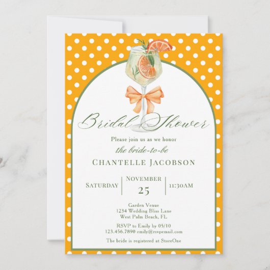 Girly Chic Polka Dots Sinaasappel Bubbly Vrijgezel Kaart (Voorkant)