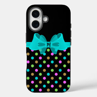 Girly Chic Retro Polka Dots Coquette Bow Monogram iPhone 16 Hoesje