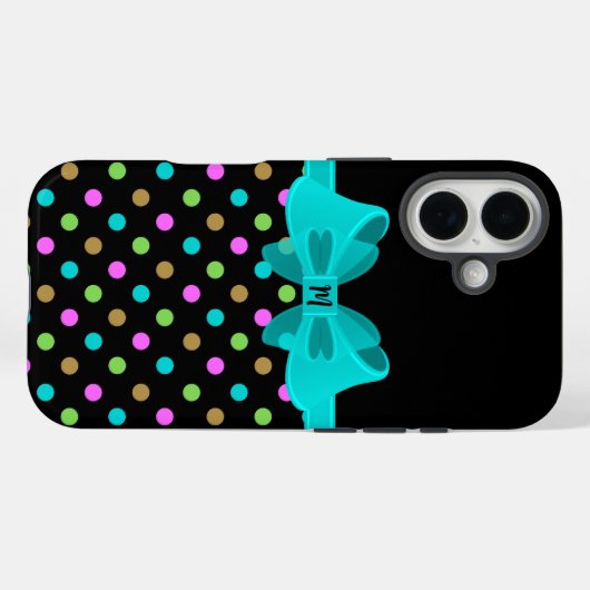 Girly Chic Retro Polka Dots Coquette Bow Monogram Case-Mate iPhone Case (Achterkant (horizontaal))