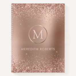 Girly Chic Roos Gold Glitter Metallic Monogram Notitieboek