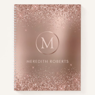 Girly Chic Roos Gold Glitter Metallic Monogram Notitieboek