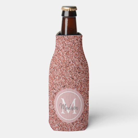 Girly Chic Roos Gold Glitter Monogram Gepersonalis Flesjeskoeler (Fles Voorkant)