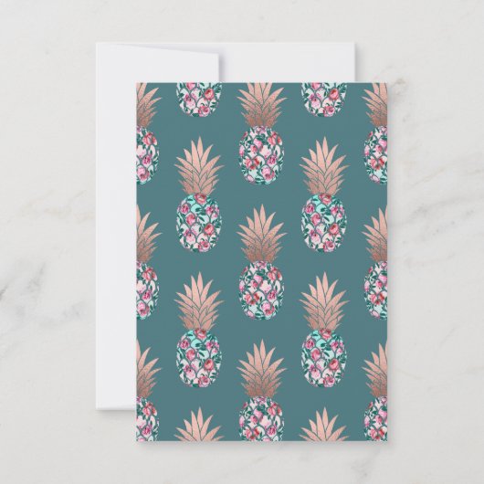 Girly Chic Roos Goud Bloemen Ananas Blauwgroen Gro Bedankkaart (Achterkant)