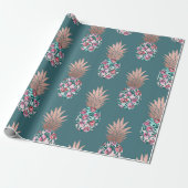 Girly Chic Roos Goud Bloemen Ananas Blauwgroen Gro Cadeaupapier (Uitgerold)