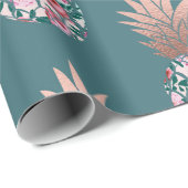 Girly Chic Roos Goud Bloemen Ananas Blauwgroen Gro Cadeaupapier (Rol Hoek)