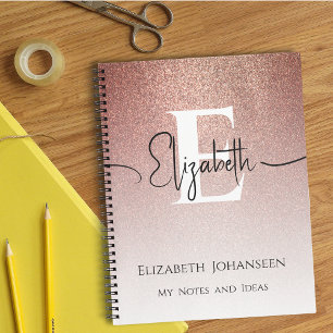 Girly Chic Roos Gouden Glitter Elegant Monogrammed Notitieboek