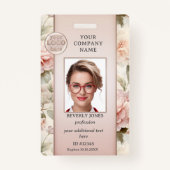 Girly Chic Roze Bloemen Medewerker Foto ID Badge (Voorkant)