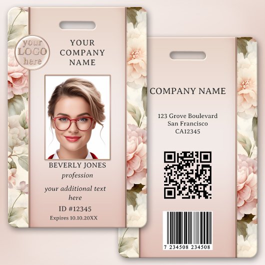 Girly Chic Roze Bloemen Medewerker Foto ID Badge