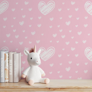 Girly Chic: Roze Doodle Heart Peel en Stick Behang