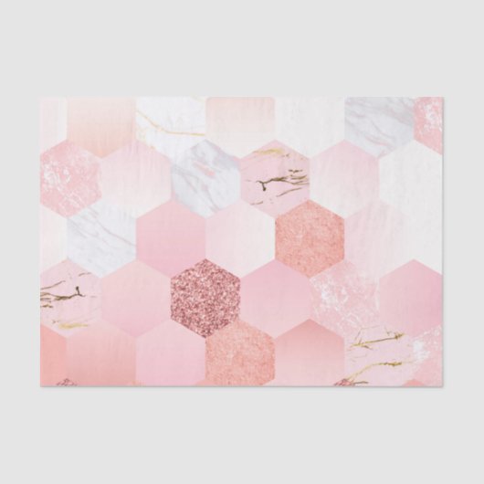 Girly Chic Roze Glitter Marmer Geometrisch Patroon Tissuepapier (Voorkant)