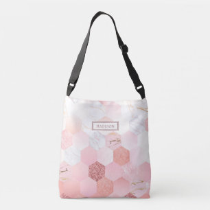 Girly Chic Roze Glitter Marmer Gepersonaliseerde N Crossbody Tas