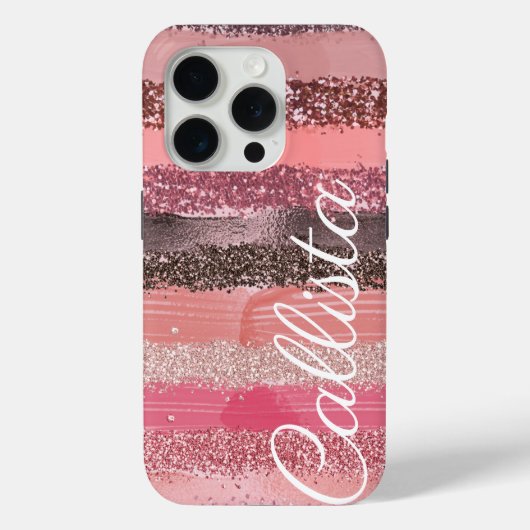 Girly Chic Roze Koraal Verf Glitter Brushstrokes Case-Mate iPhone Case (Achterkant)
