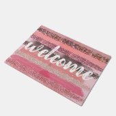 Girly Chic Roze Koraal Verf Glitter Brushstrokes Deurmat (Schuin)