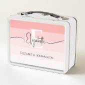 Girly Chic Roze Strepen Monogram Lettertype Naam (Achterkant)
