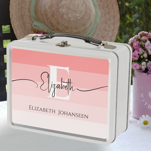 Girly Chic Roze Strepen Monogram Lettertype Naam