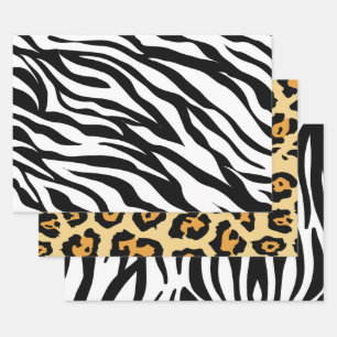 Girly chic safari cheetah print zebra strepen inpakpapier vel