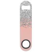Girly Chic Silver Confetti Pink Gradient Monogram Speed Flessenopener (Achterkant)