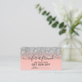 Girly Chic Silver Confetti Pink Gradient Ombre Aanbevelingskaartje (Staand voorkant)