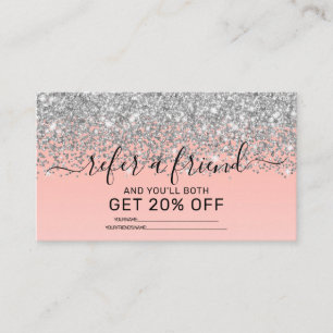 Girly Chic Silver Confetti Pink Gradient Ombre Aanbevelingskaartje