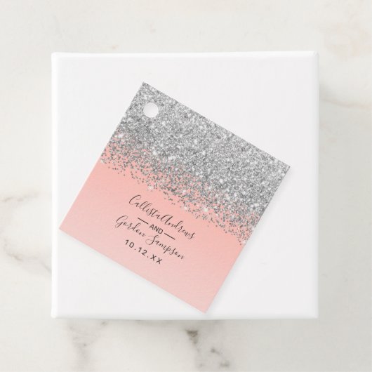 Girly Chic Silver Confetti Pink Gradient Ombre Bedankjes Labels (In situ)