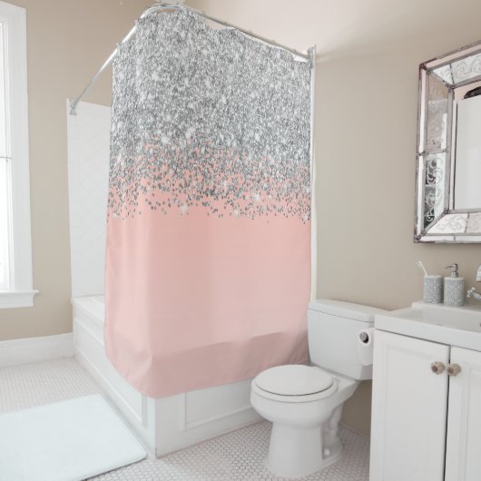 Girly Chic Silver Confetti Pink Gradient Ombre Douchegordijn (In situ)