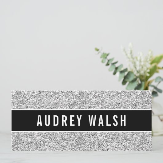 Girly Chic Silver Sequin Black Gift Certificate Kaart (Staand voorkant)