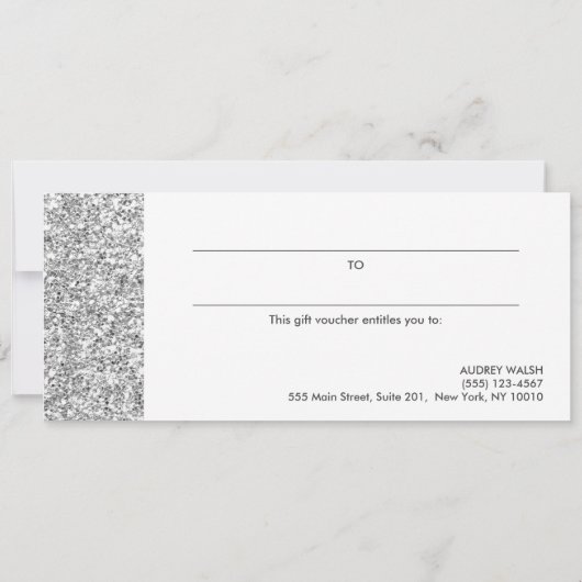 Girly Chic Silver Sequin Black Gift Certificate Kaart (Achterkant)