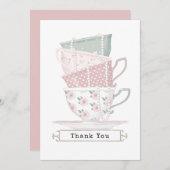 Girly Chic Teacup Stack en Parels Dankjewel Kaart (Voorkant / Achterkant)