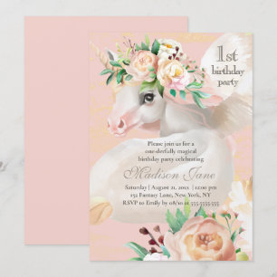 Girly Chic Waterverf Floral Unicorn 1e verjaardag Kaart
