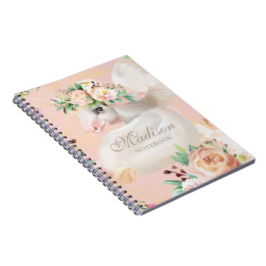 Girly Chic Waterverf Floral Unicorn gepersonalisee Notitieboek (Rechterzijde)