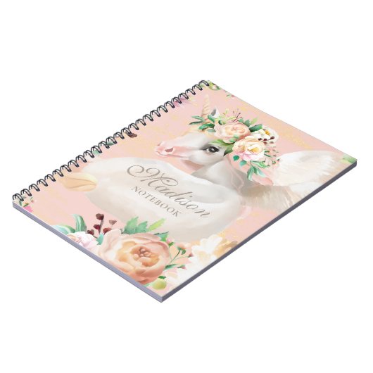 Girly Chic Waterverf Floral Unicorn gepersonalisee Notitieboek (Linkerzijde)