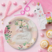 Girly Chic Waterverf Floral Unicorn gepersonalisee Papieren Bordje (Feest)