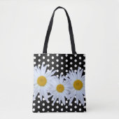 Girly Chic White Polka Dots Black Daisy Canvas tas (Voorkant)