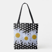 Girly Chic White Polka Dots Black Daisy Canvas tas (Achterkant)