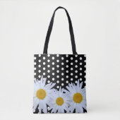 Girly Chic White Polka Dots Black Daisy Tote Bag (Voorkant)