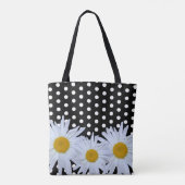 Girly Chic White Polka Dots Black Daisy Tote Bag (Achterkant)