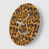 Girly Chic Wild Jaguar Skin Print Name Gepersonali Grote Klok (Hoek)