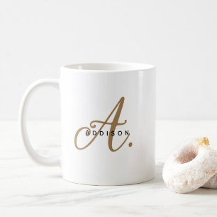 Girly Chic Wit Goud Script Monogram Koffiemok